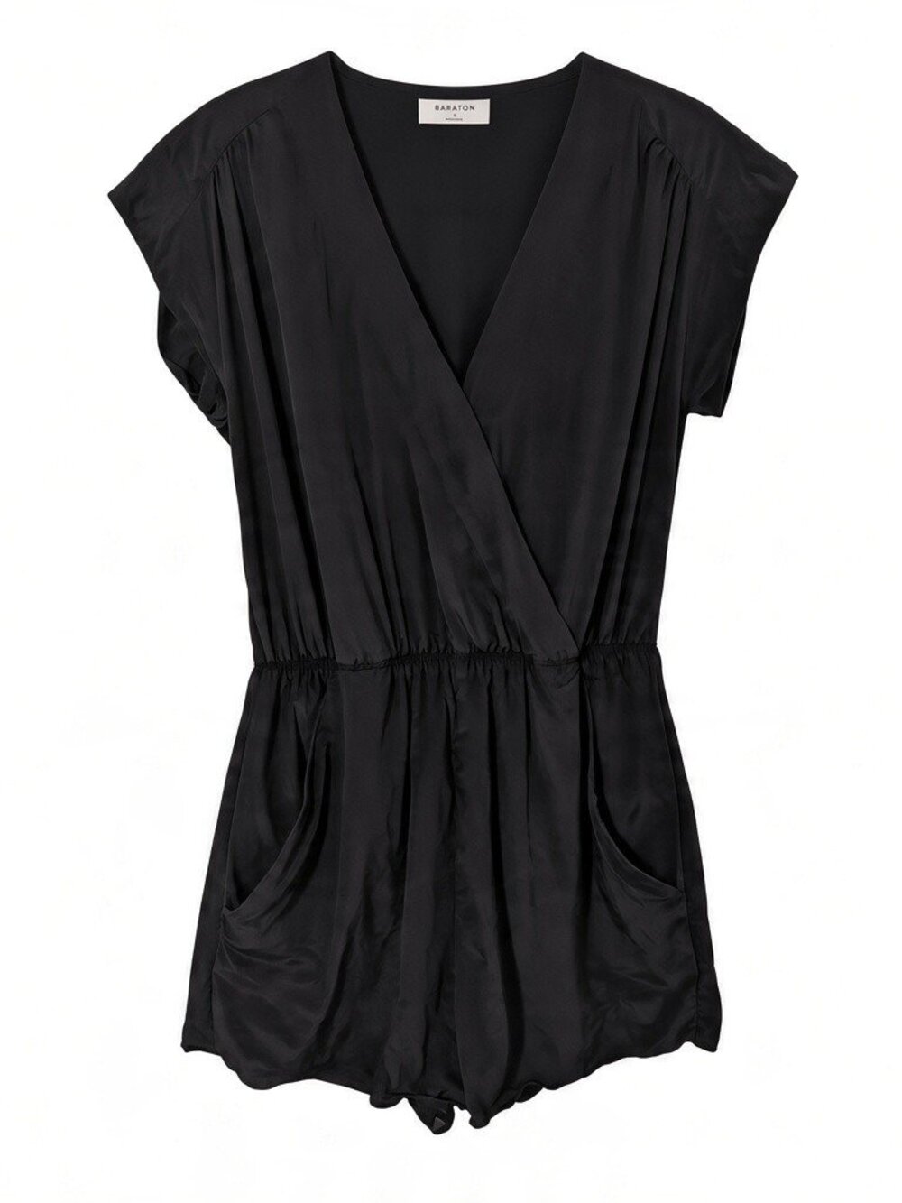 Babaton Aritzia Black 100% Silk Short Sleeve Romper S